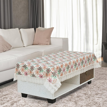 Polyvinyl Chloride PVC Dining Rectangular Table Cover & 4 Seater Center Table Cloth - Flower Print Oil Proof, Waterproof (Blue Orange, 40x60 inches)