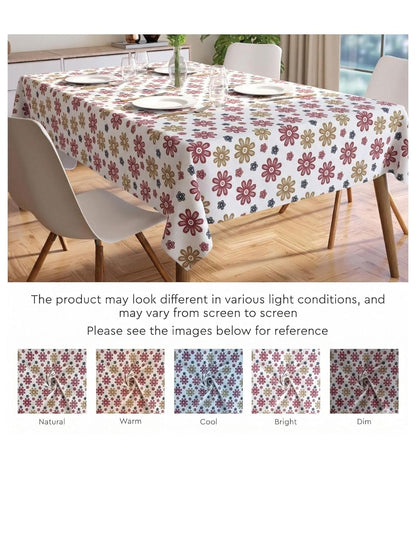 PVC Floral Printed Dining Table Cover, Waterproof, 6 Seater, 54x78 Inches, PVC Table Cloth/Sheet for Party and Events (White Floral)
