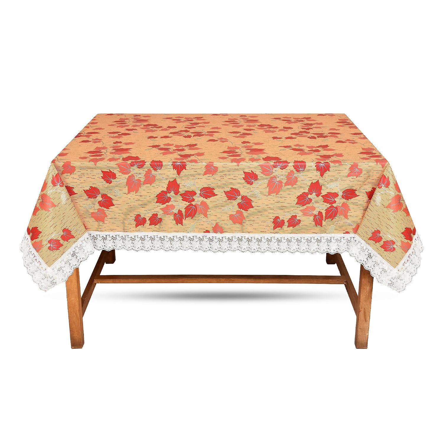 PVC Printed Dining Table Cover for 6 Seater (90x60 Inch)| Waterproof & Washable Plastic Table Cloth with Lace Border | Anti-Slip Table Cover for Kitchen, Dining & Home Décor