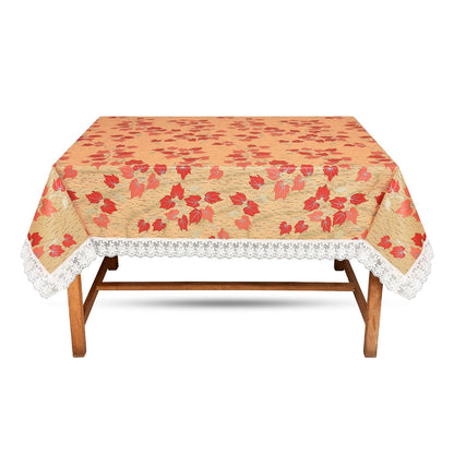 PVC Printed Dining Table Cover for 6 Seater (90x60 Inch)| Waterproof & Washable Plastic Table Cloth with Lace Border | Anti-Slip Table Cover for Kitchen, Dining & Home Décor