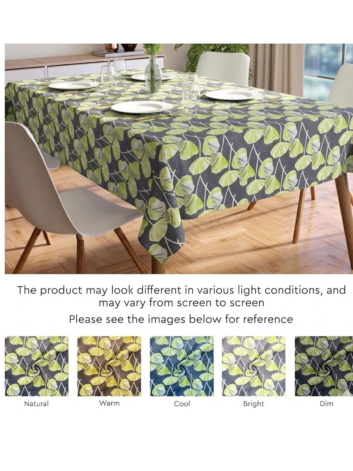 PVC Floral Printed Dining Table Cover, Waterproof, 6 Seater, 54x78 Inches, PVC Table Cloth/Sheet for Party and Events (Green Leaf)