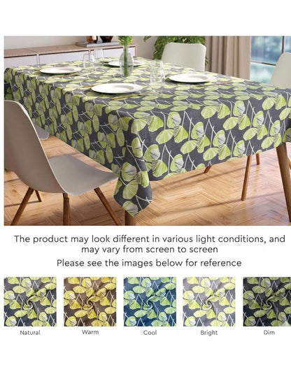 PVC Floral Printed Dining Table Cover, Waterproof, 6 Seater, 54x78 Inches, PVC Table Cloth/Sheet for Party and Events (Green Leaf)