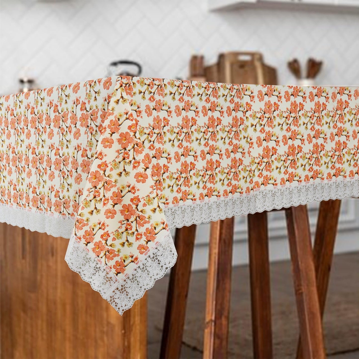 PVC Water Proof Printed Center Table Cover with Lace | Center Table Cover 4 Seater |Center Table Cover 4 Seater Waterproof (40x60, White Printed)