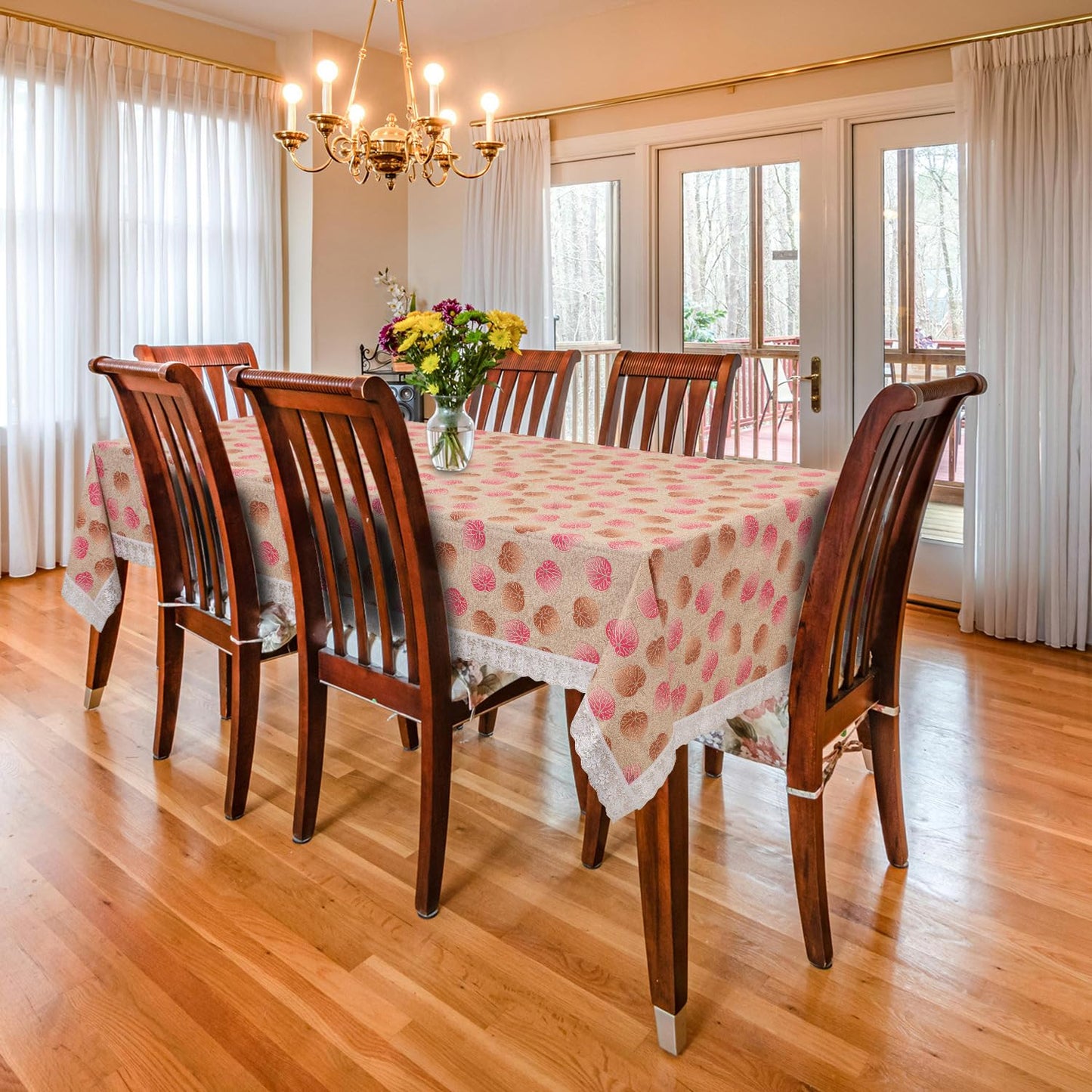 PVC Water Proof Printed Center Table Cover with Lace | Center Table Cover 4 Seater |Center Table Cover 4 Seater Waterproof (40x60, White Printed)