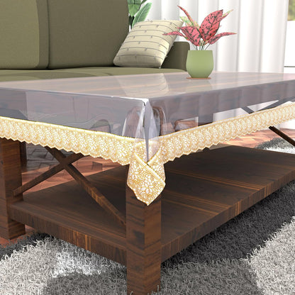Transparent Table Cover with Golden Border Laces, 2-4 Seater 48x48 inches, 0.25mm Thick, 2-4 Seater, Rectangular (48x48)
