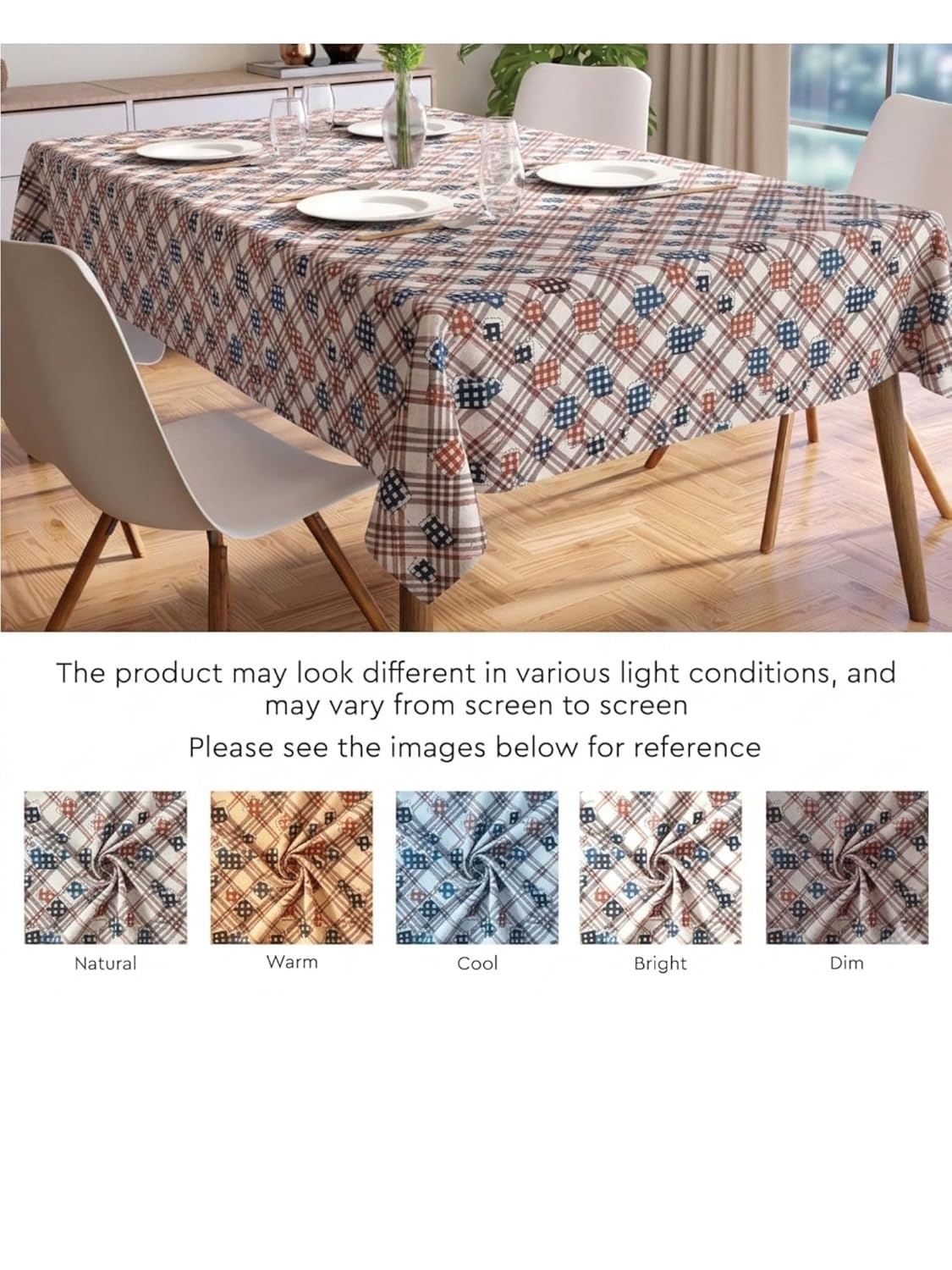 PVC Floral Printed Dining Table Cover, Waterproof, 6 Seater, 54x78 Inches, PVC Table Cloth/Sheet for Party and Events (Grey Check)