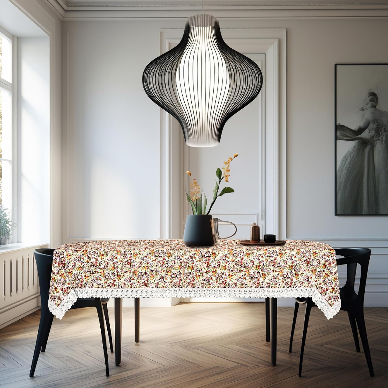 Dining Table Cover, PVC Waterproof Tablecloth, Floral Print Design, Rectangular, 54x78 Inches, 6 Seater, Anti Slip Table Mat (Alfa Bet, 54x78 Inches)