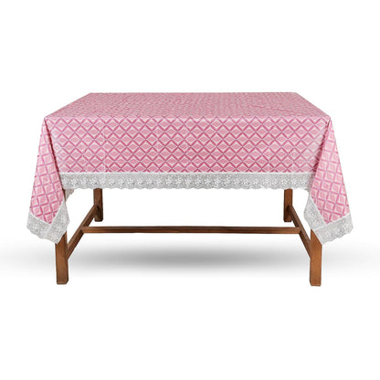 PVC Water Proof Printed Dinning Table Cover with Lace | Dinning Table Cover 6 Seater | Dining Table Cover 6 Seater Waterproof (Pink Wave, 60x90)