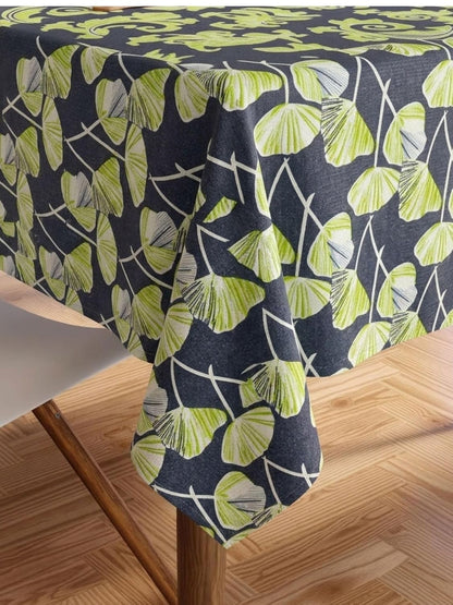 PVC Floral Printed Dining Table Cover, Waterproof, 6 Seater, 54x78 Inches, PVC Table Cloth/Sheet for Party and Events (Green Leaf)