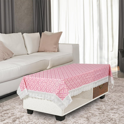 PVC Water Proof Printed Dinning Table Cover with Lace | Dinning Table Cover 6 Seater | Dining Table Cover 6 Seater Waterproof (Pink Wave, 60x90)