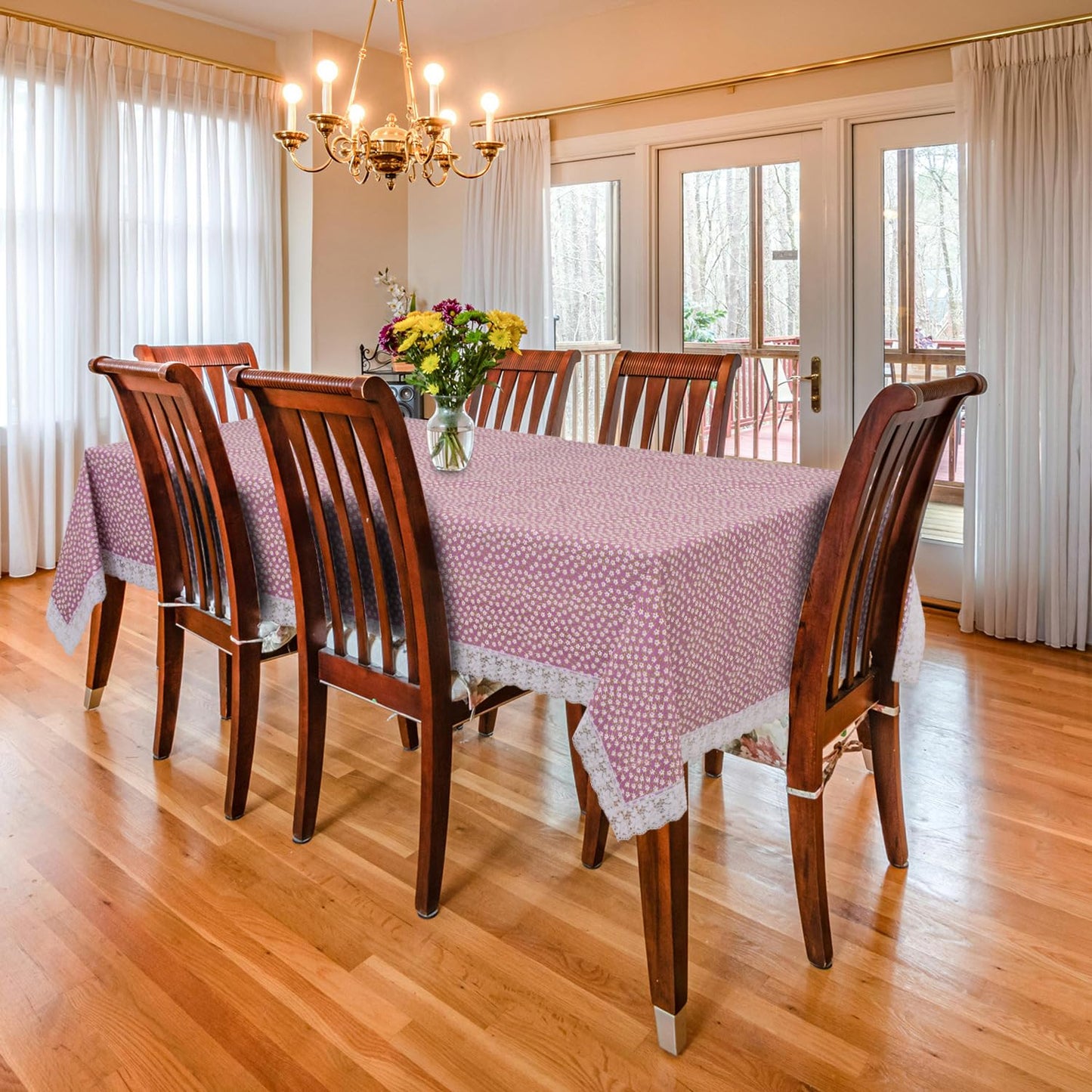 PVC Water Proof Printed Center Table Cover with Lace | Center Table Cover 4 Seater |Center Table Cover 4 Seater Waterproof (40x60, White Printed)