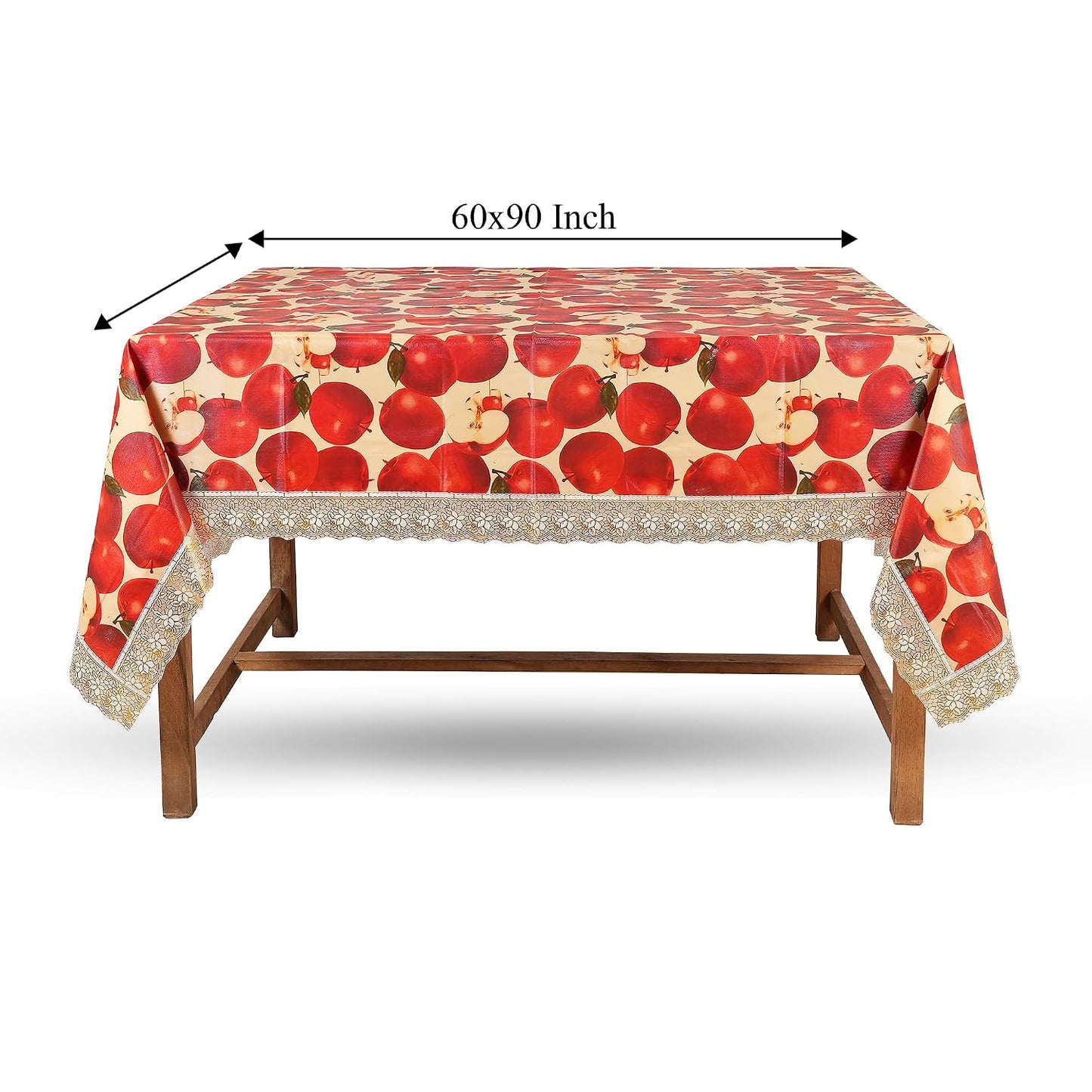 PVC Water Proof Printed Dinning Table Cover with Lace | Dinning Table Cover 6 Seater | Dining Table Cover 6 Seater Waterproof (Red Apple, 60x90)