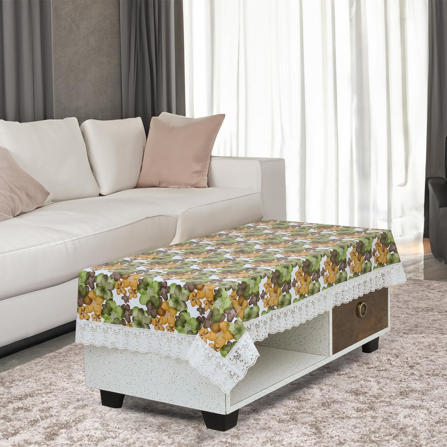 Polyvinyl Chloride PVC Dining Rectangular Table Cover & 4 Seater Center Table Cloth - Flower Print Oil Proof, Waterproof (Blue Orange, 40x60 inches)