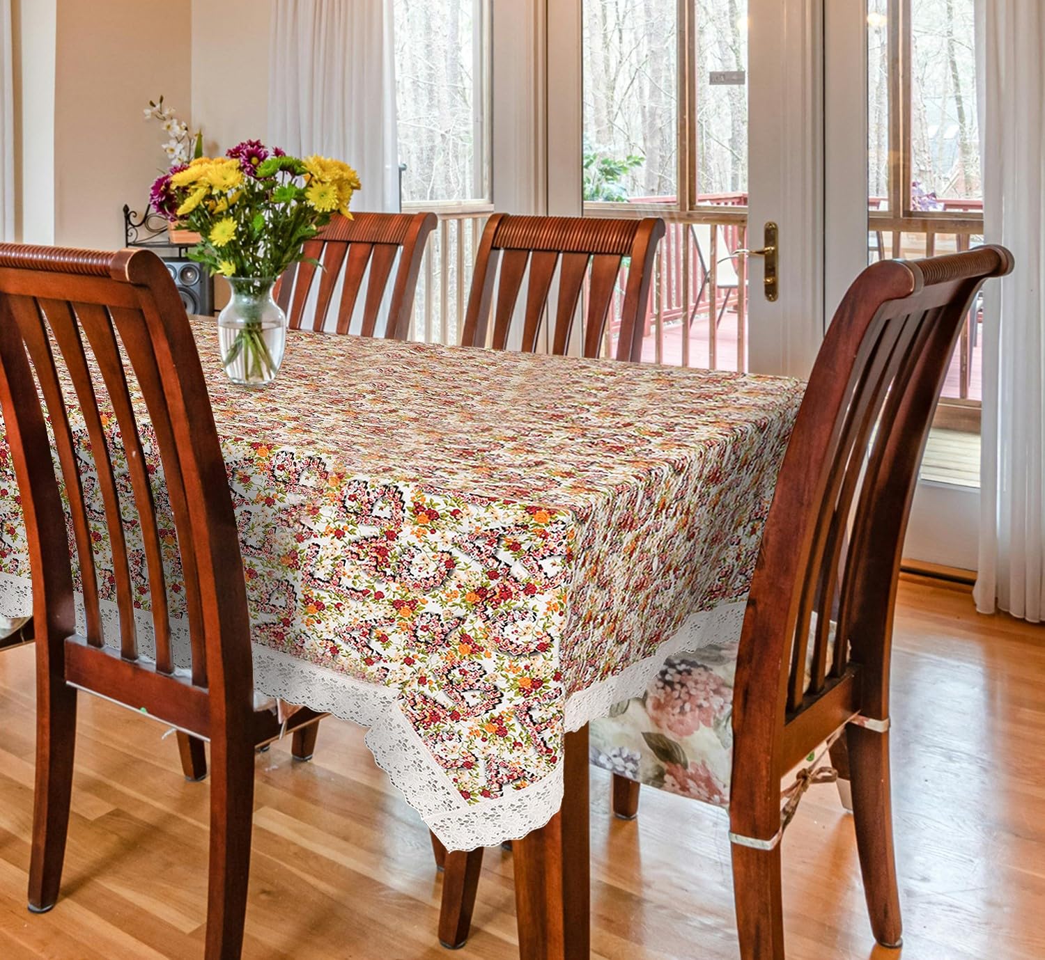 Dining Table Cover, PVC Waterproof Tablecloth, Floral Print Design, Rectangular, 54x78 Inches, 6 Seater, Anti Slip Table Mat (Alfa Bet, 54x78 Inches)
