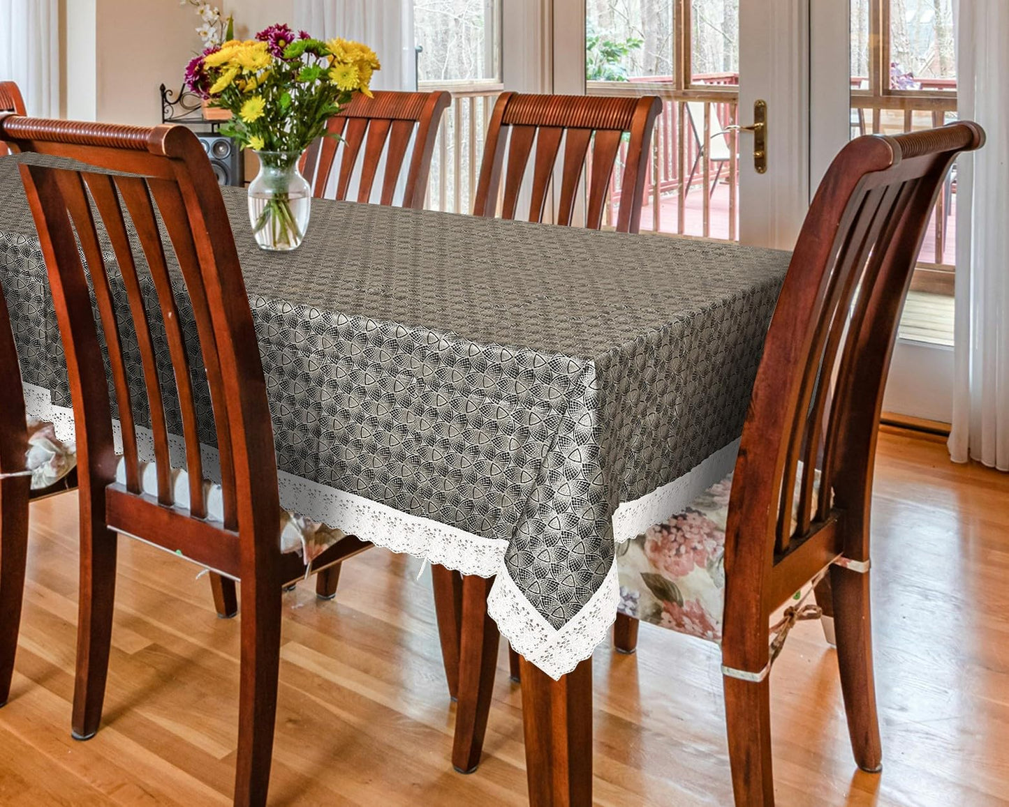 PVC Printed Dining Table Cover for 6 Seater (90x60 Inch)| Waterproof & Washable Plastic Table Cloth with Lace Border | Anti-Slip Table Cover for Kitchen, Dining & Home Décor