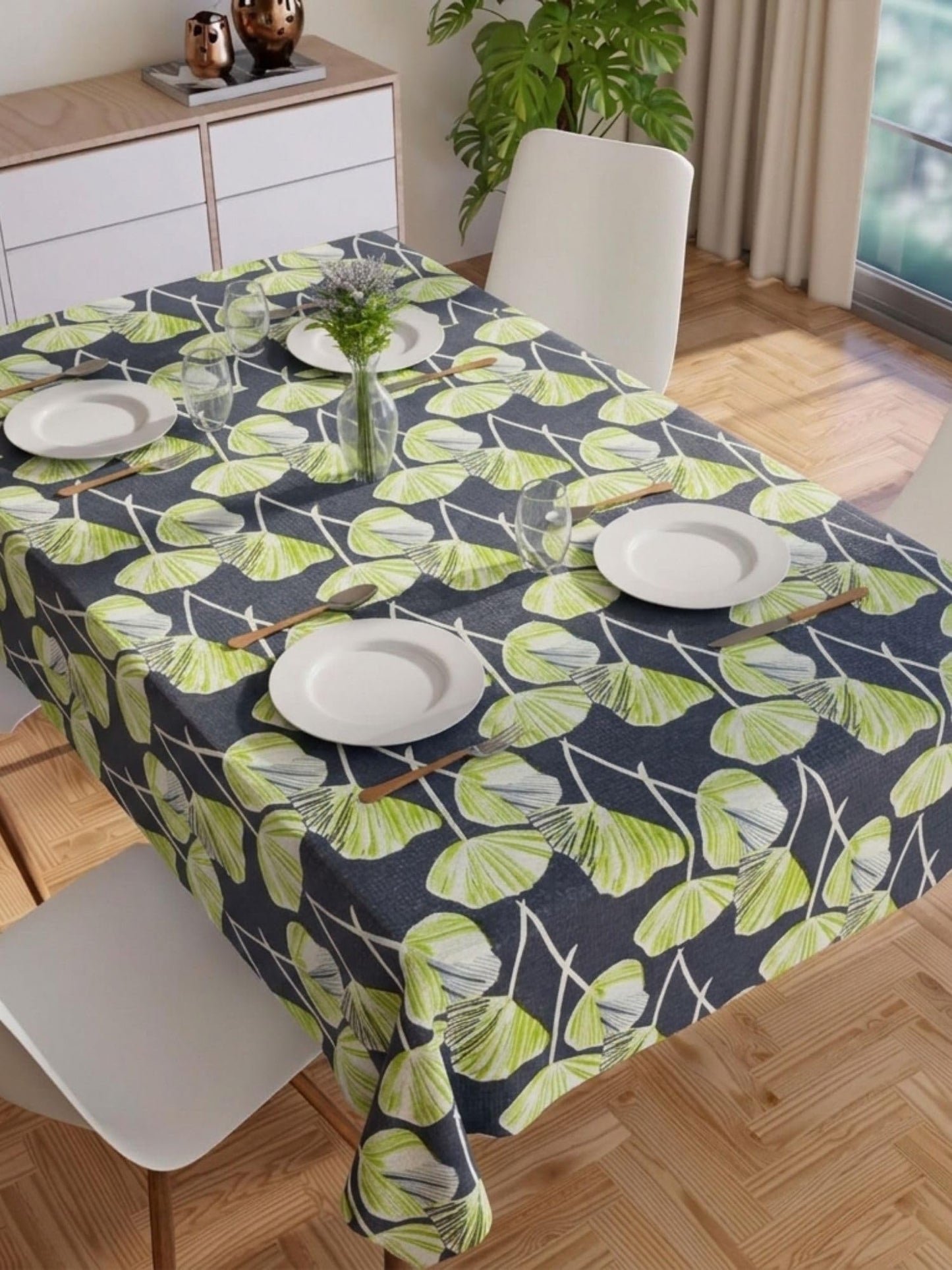 PVC Floral Printed Dining Table Cover, Waterproof, 6 Seater, 54x78 Inches, PVC Table Cloth/Sheet for Party and Events (Grey Check)