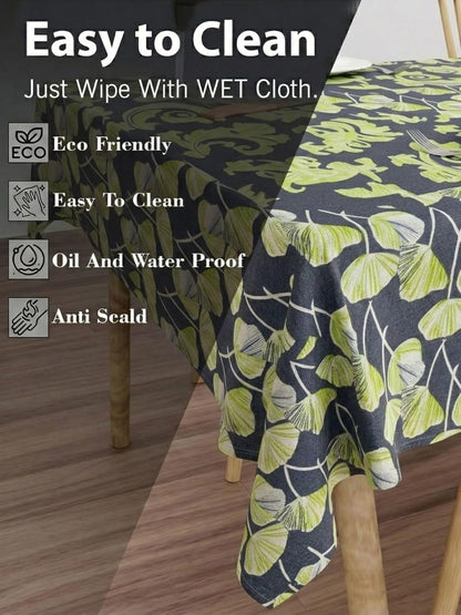 PVC Floral Printed Dining Table Cover, Waterproof, 6 Seater, 54x78 Inches, PVC Table Cloth/Sheet for Party and Events (Green Leaf)