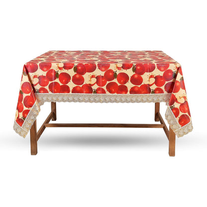 PVC Water Proof Printed Dinning Table Cover with Lace | Dinning Table Cover 6 Seater | Dining Table Cover 6 Seater Waterproof (Red Apple, 60x90)