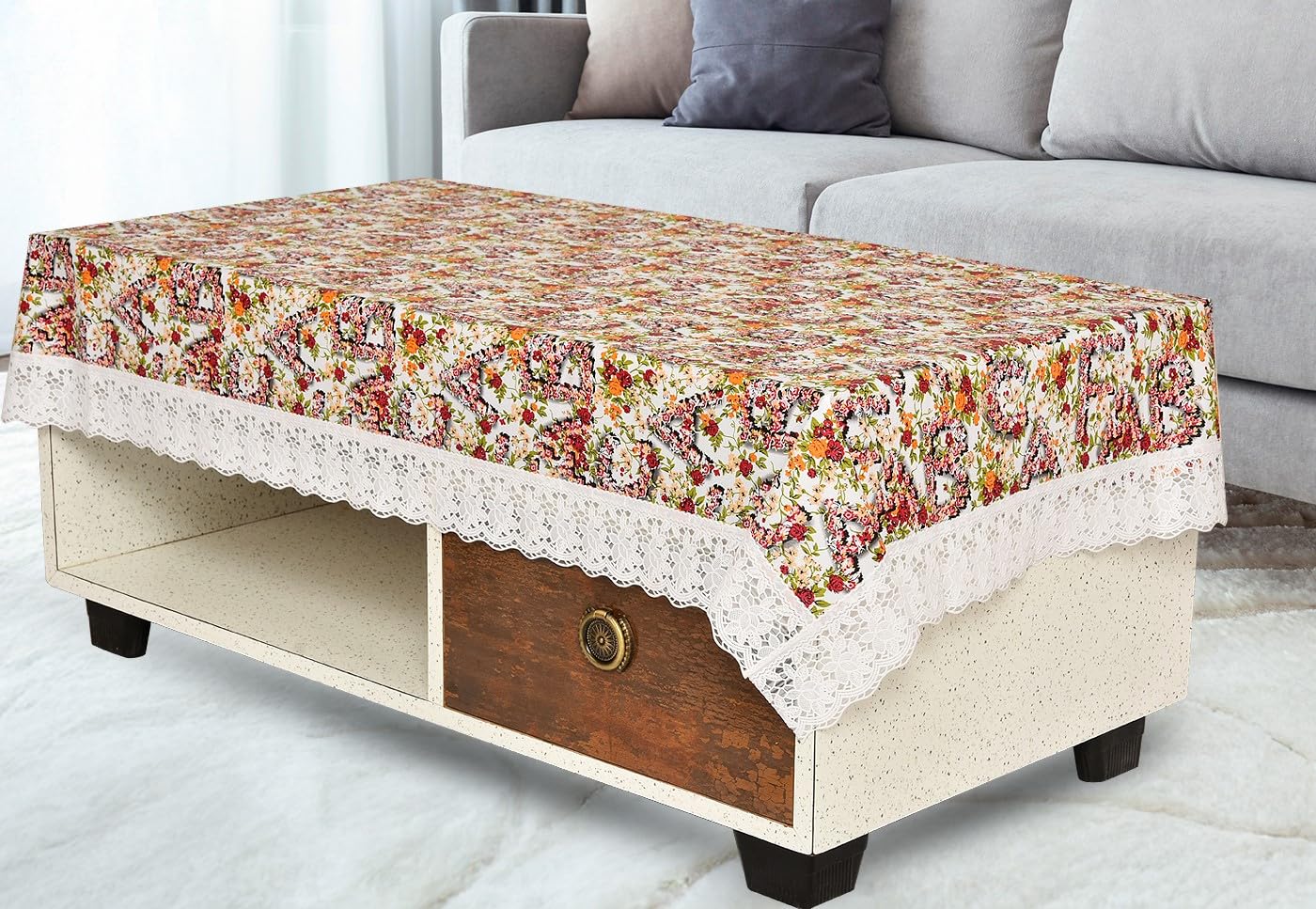 PVC Printed Dining Table Cover for 6 Seater (90x60 Inch)| Waterproof & Washable Plastic Table Cloth with Lace Border | Anti-Slip Table Cover for Kitchen, Dining & Home Décor