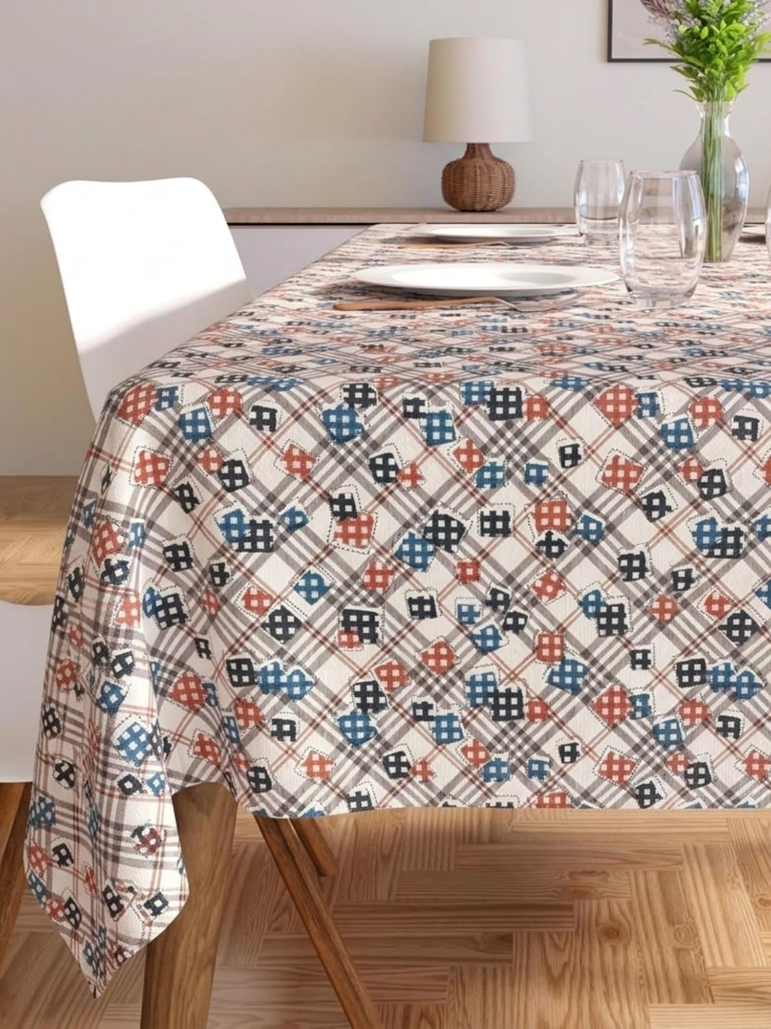 PVC Floral Printed Dining Table Cover, Waterproof, 6 Seater, 54x78 Inches, PVC Table Cloth/Sheet for Party and Events (Grey Check)
