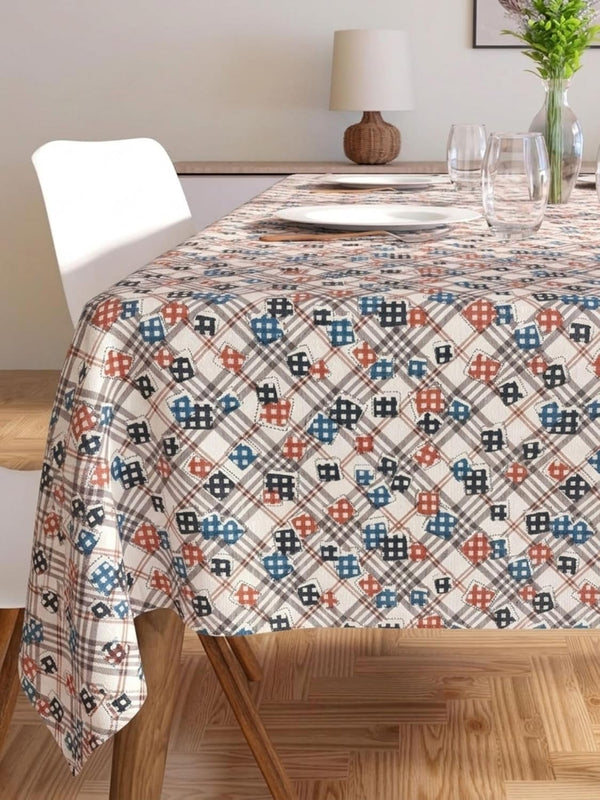 PVC Floral Printed Dining Table Cover, Waterproof, 6 Seater, 54x78 Inches, PVC Table Cloth/Sheet for Party and Events (Grey Check)