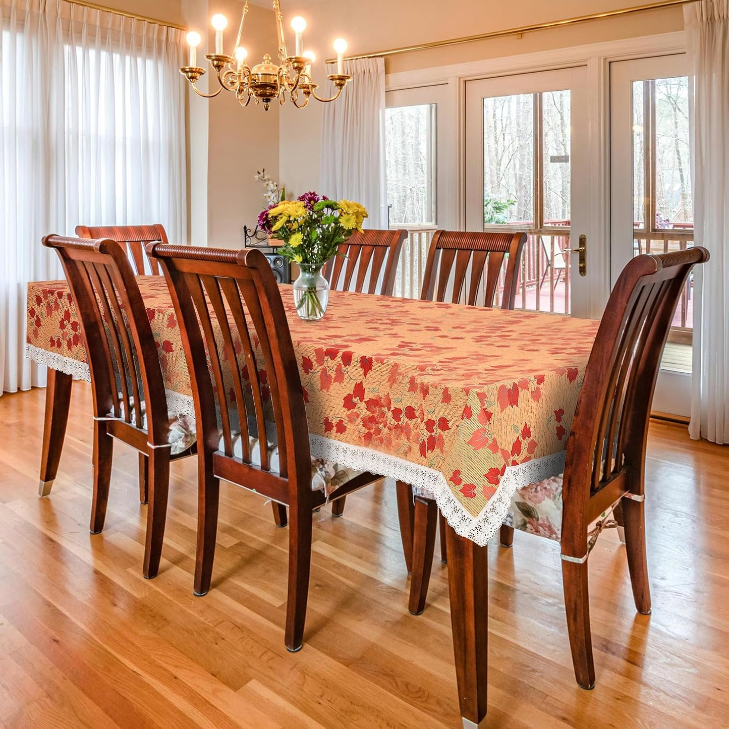 PVC Printed Dining Table Cover for 6 Seater (90x60 Inch)| Waterproof & Washable Plastic Table Cloth with Lace Border | Anti-Slip Table Cover for Kitchen, Dining & Home Décor