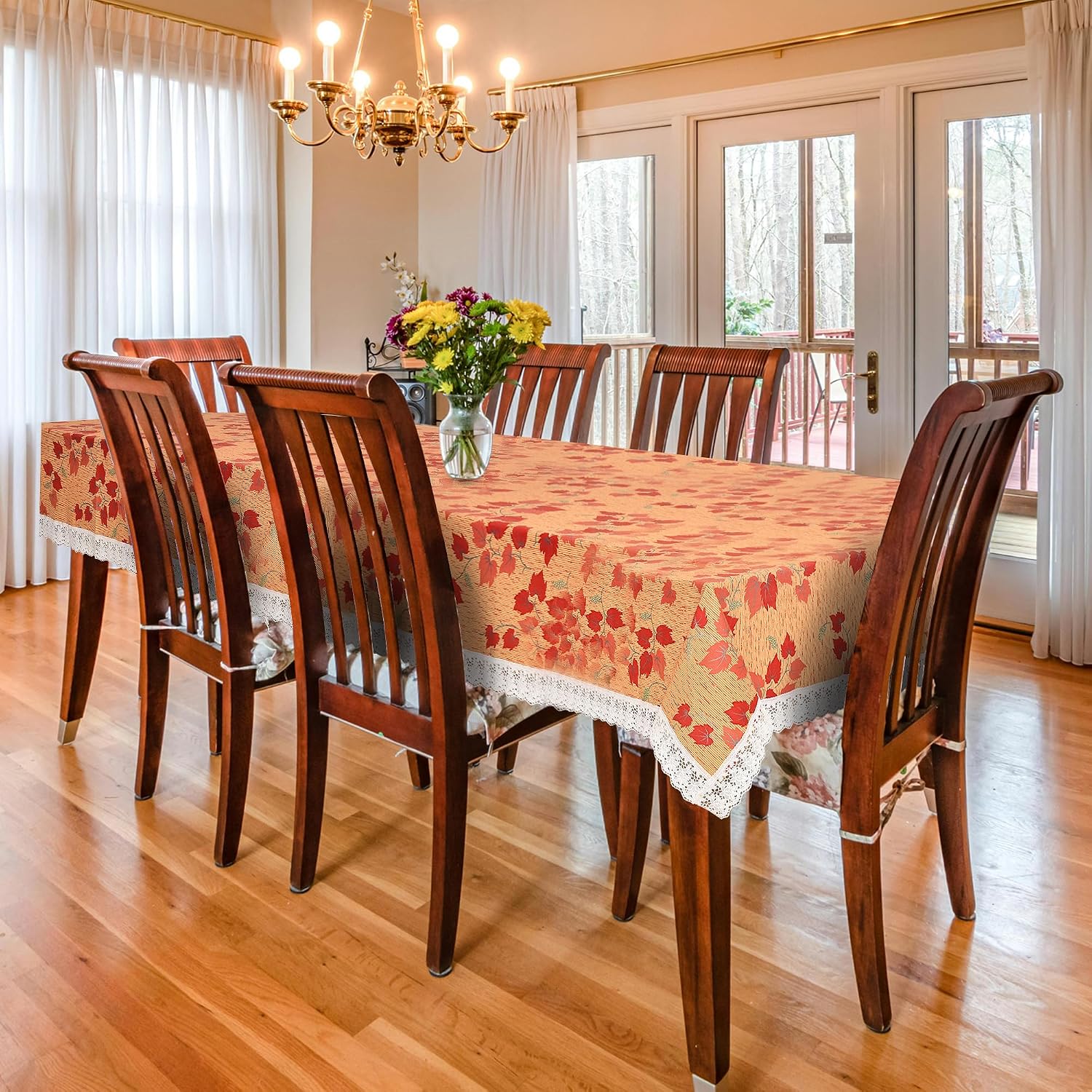 PVC Printed Dining Table Cover for 6 Seater (90x60 Inch)| Waterproof & Washable Plastic Table Cloth with Lace Border | Anti-Slip Table Cover for Kitchen, Dining & Home Décor