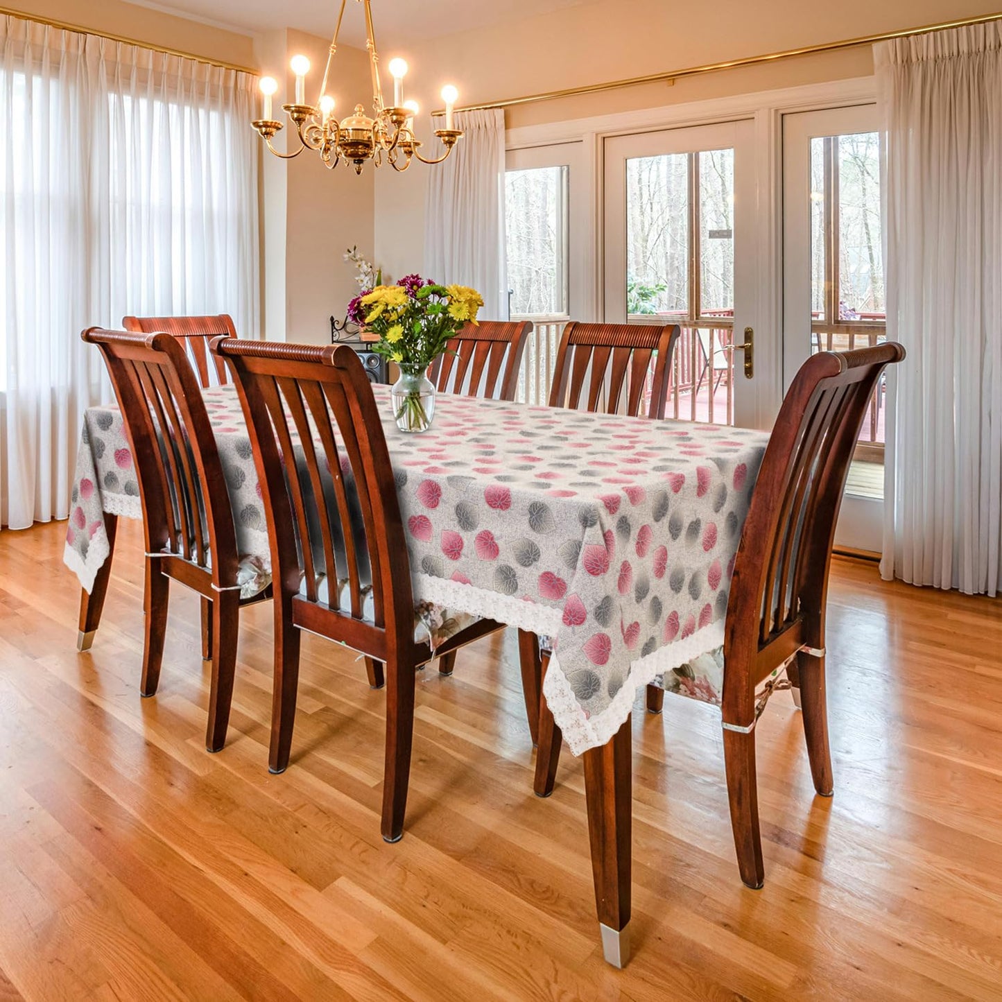 PVC Water Proof Printed Center Table Cover with Lace | Center Table Cover 4 Seater |Center Table Cover 4 Seater Waterproof (40x60, White Printed)