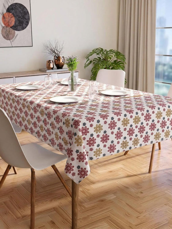 PVC Floral Printed Dining Table Cover, Waterproof, 6 Seater, 54x78 Inches, PVC Table Cloth/Sheet for Party and Events (White Floral)