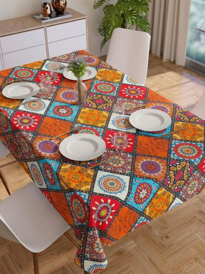 PVC Floral Printed Dining Table Cover, Waterproof, 6 Seater, 54x78 Inches, PVC Table Cloth/Sheet for Party and Events (Green Leaf)