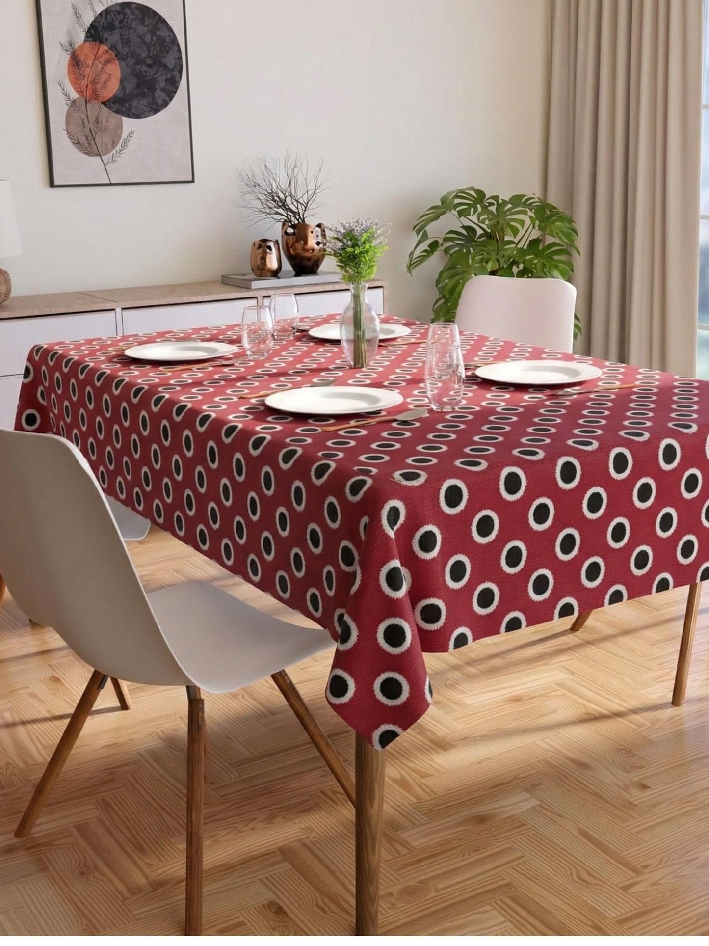 PVC Floral Printed Dining Table Cover, Waterproof, 6 Seater, 54x78 Inches, PVC Table Cloth/Sheet for Party and Events (White Floral)