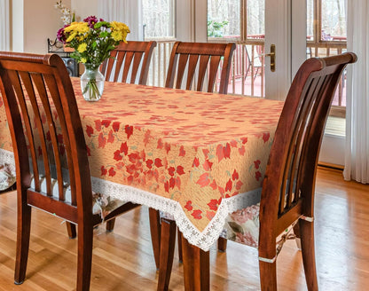 PVC Printed Dining Table Cover for 6 Seater (90x60 Inch)| Waterproof & Washable Plastic Table Cloth with Lace Border | Anti-Slip Table Cover for Kitchen, Dining & Home Décor