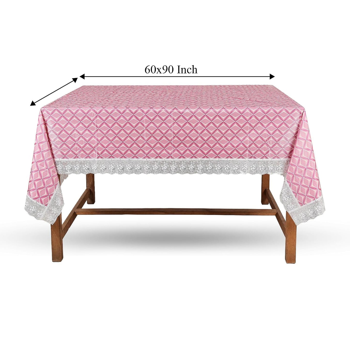 PVC Water Proof Printed Dinning Table Cover with Lace | Dinning Table Cover 6 Seater | Dining Table Cover 6 Seater Waterproof (Pink Wave, 60x90)
