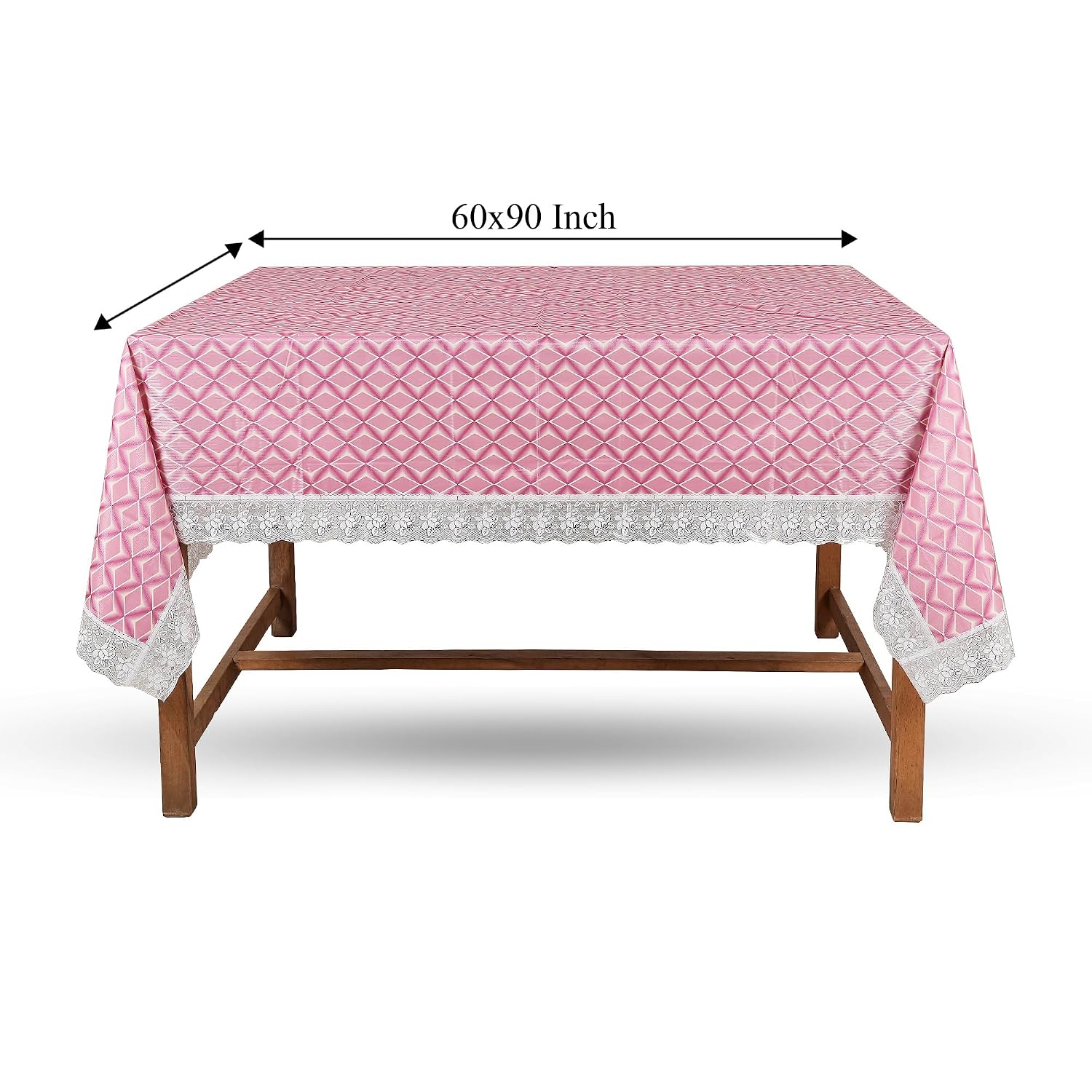 PVC Water Proof Printed Dinning Table Cover with Lace | Dinning Table Cover 6 Seater | Dining Table Cover 6 Seater Waterproof (Pink Wave, 60x90)