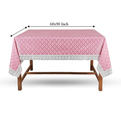 PVC Water Proof Printed Dinning Table Cover with Lace | Dinning Table Cover 6 Seater | Dining Table Cover 6 Seater Waterproof (Pink Wave, 60x90)