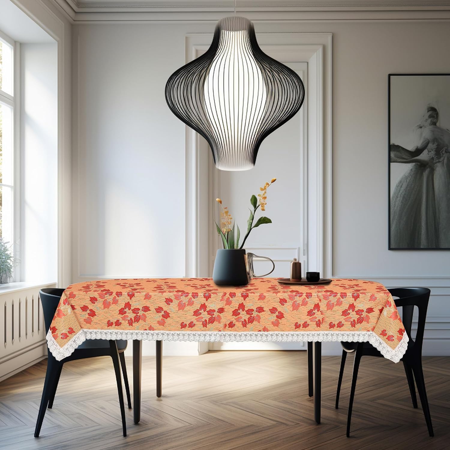 PVC Printed Dining Table Cover for 6 Seater (90x60 Inch)| Waterproof & Washable Plastic Table Cloth with Lace Border | Anti-Slip Table Cover for Kitchen, Dining & Home Décor