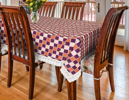 PVC Printed Dining Table Cover for 6 Seater (90x60 Inch)| Waterproof & Washable Plastic Table Cloth with Lace Border | Anti-Slip Table Cover for Kitchen, Dining & Home Décor