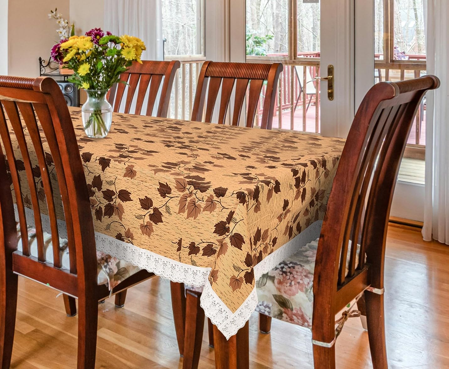 Dining Table Cover, PVC Waterproof Tablecloth, Floral Print Design, Rectangular, 54x78 Inches, 6 Seater, Anti Slip Table Mat (Alfa Bet, 54x78 Inches)