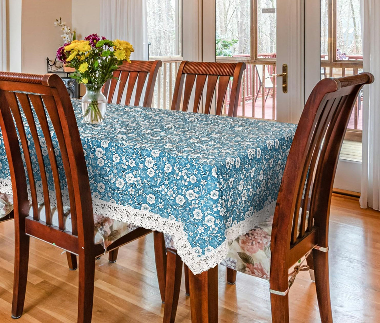 Dining Table Cover, PVC Waterproof Tablecloth, Floral Print Design, Rectangular, 54x78 Inches, 6 Seater, Anti Slip Table Mat (Alfa Bet, 54x78 Inches)
