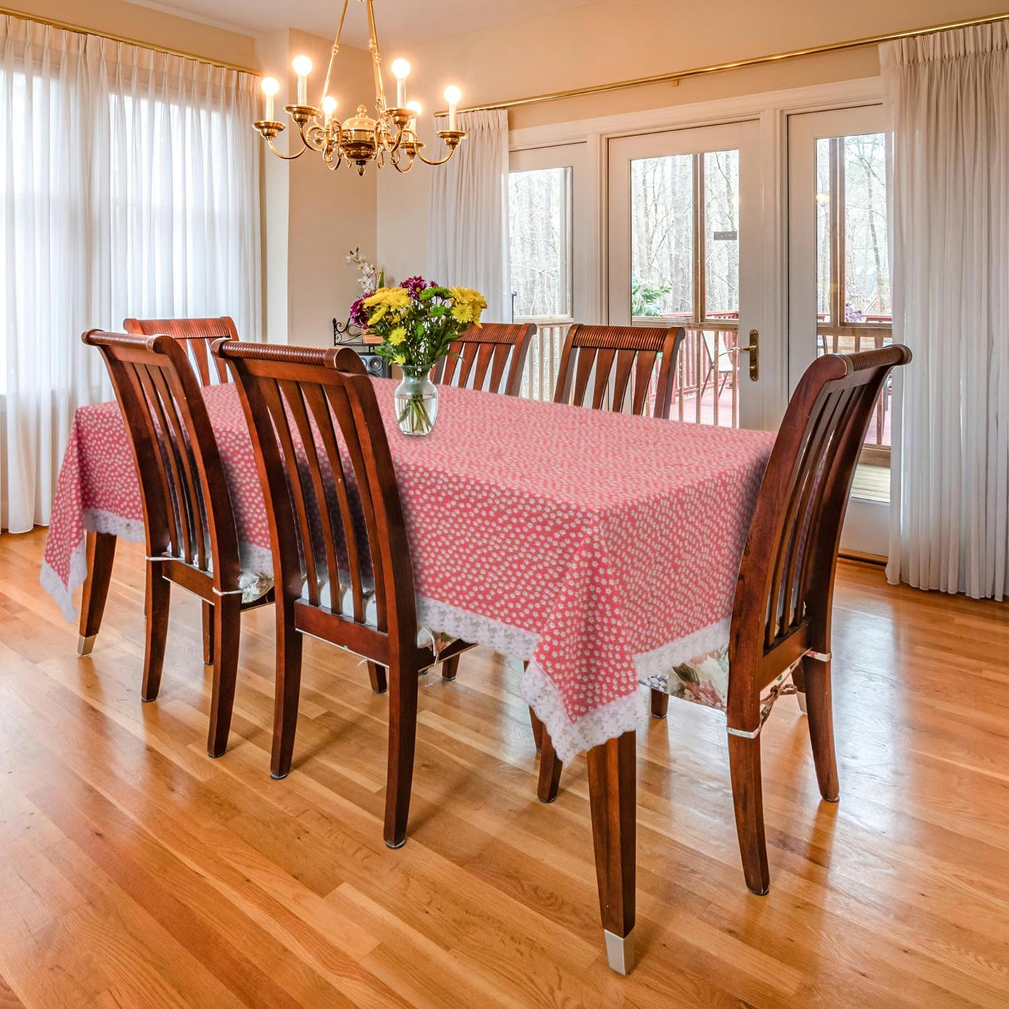 PVC Water Proof Printed Center Table Cover with Lace | Center Table Cover 4 Seater |Center Table Cover 4 Seater Waterproof (40x60, White Printed)
