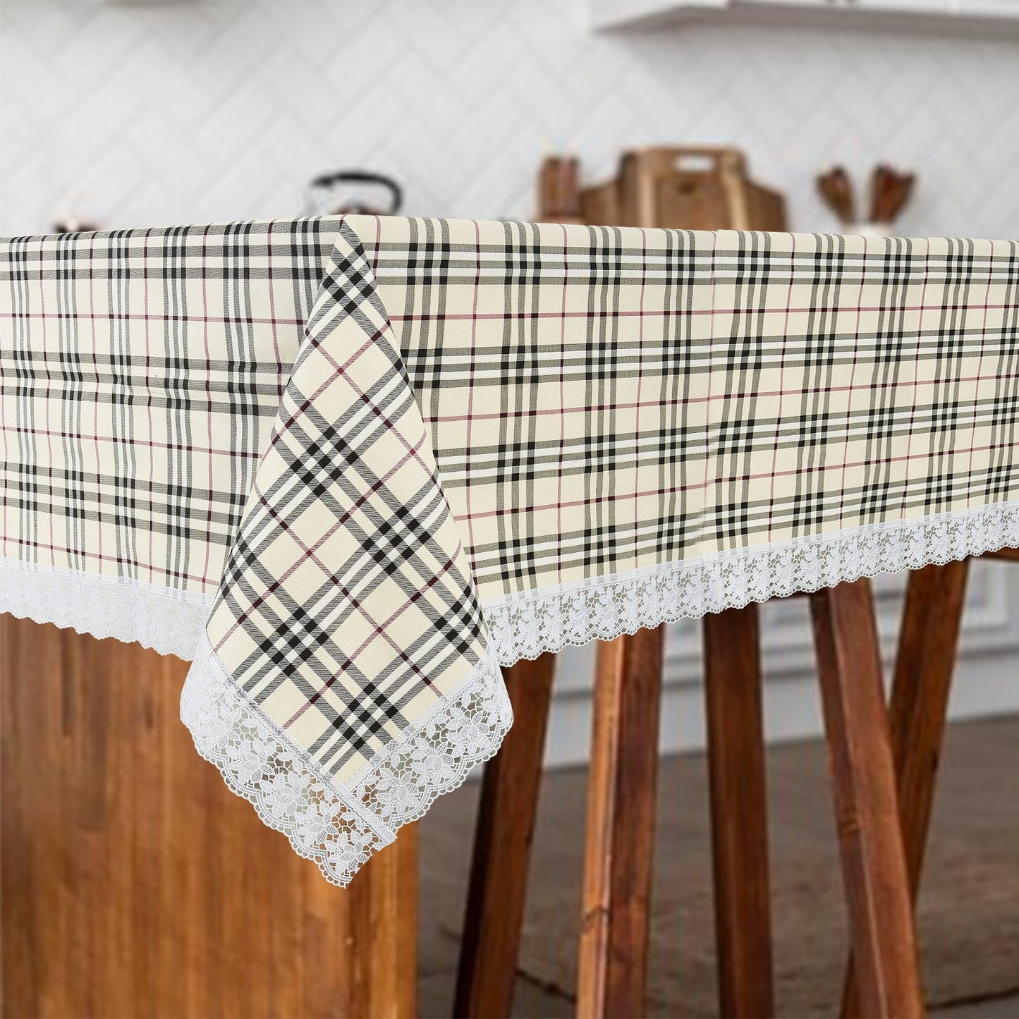 PVC Water Proof Printed Center Table Cover with Lace | Center Table Cover 4 Seater |Center Table Cover 4 Seater Waterproof (40x60, White Printed)