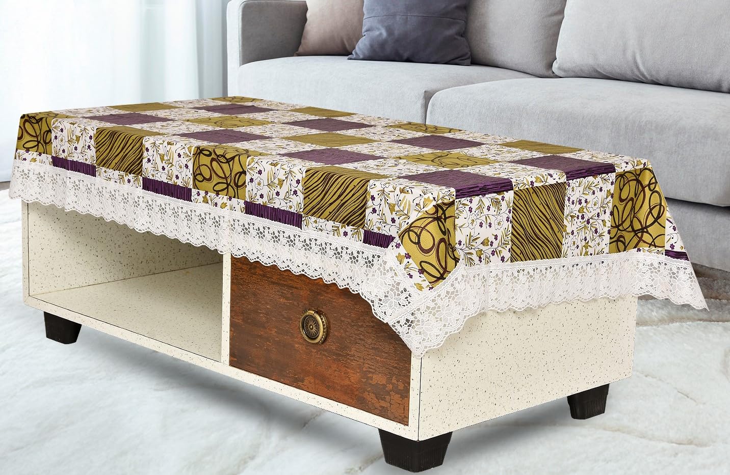 PVC Printed Dining Table Cover for 6 Seater (90x60 Inch)| Waterproof & Washable Plastic Table Cloth with Lace Border | Anti-Slip Table Cover for Kitchen, Dining & Home Décor