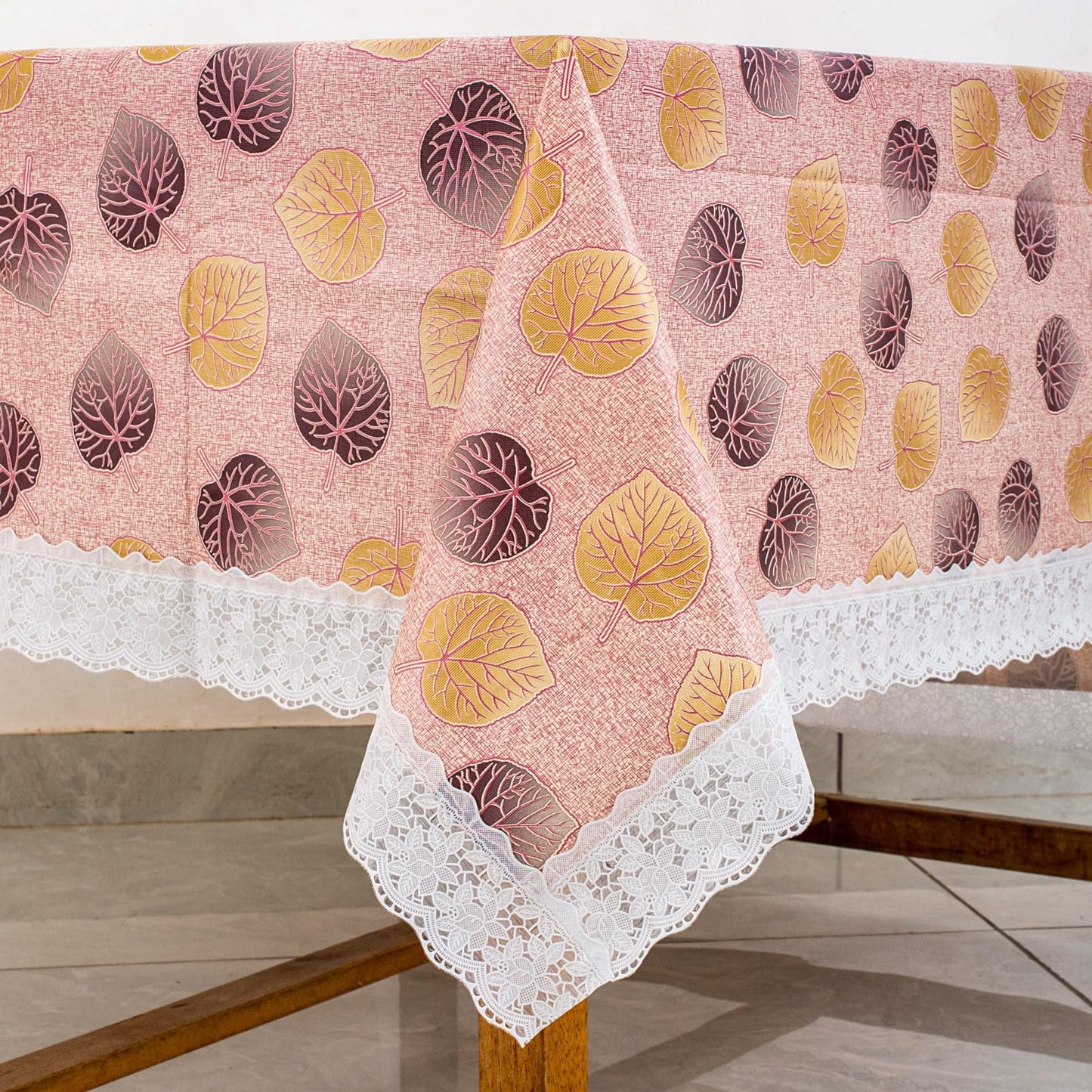 PVC Water Proof Printed Dinning Table Cover with Lace | Dinning Table Cover 6 Seater | Dining Table Cover 6 Seater Waterproof (60x90, Checked Multicolor)
