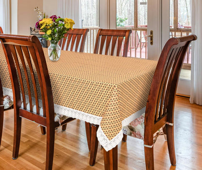 PVC Printed Dining Table Cover for 6 Seater (90x60 Inch)| Waterproof & Washable Plastic Table Cloth with Lace Border | Anti-Slip Table Cover for Kitchen, Dining & Home Décor