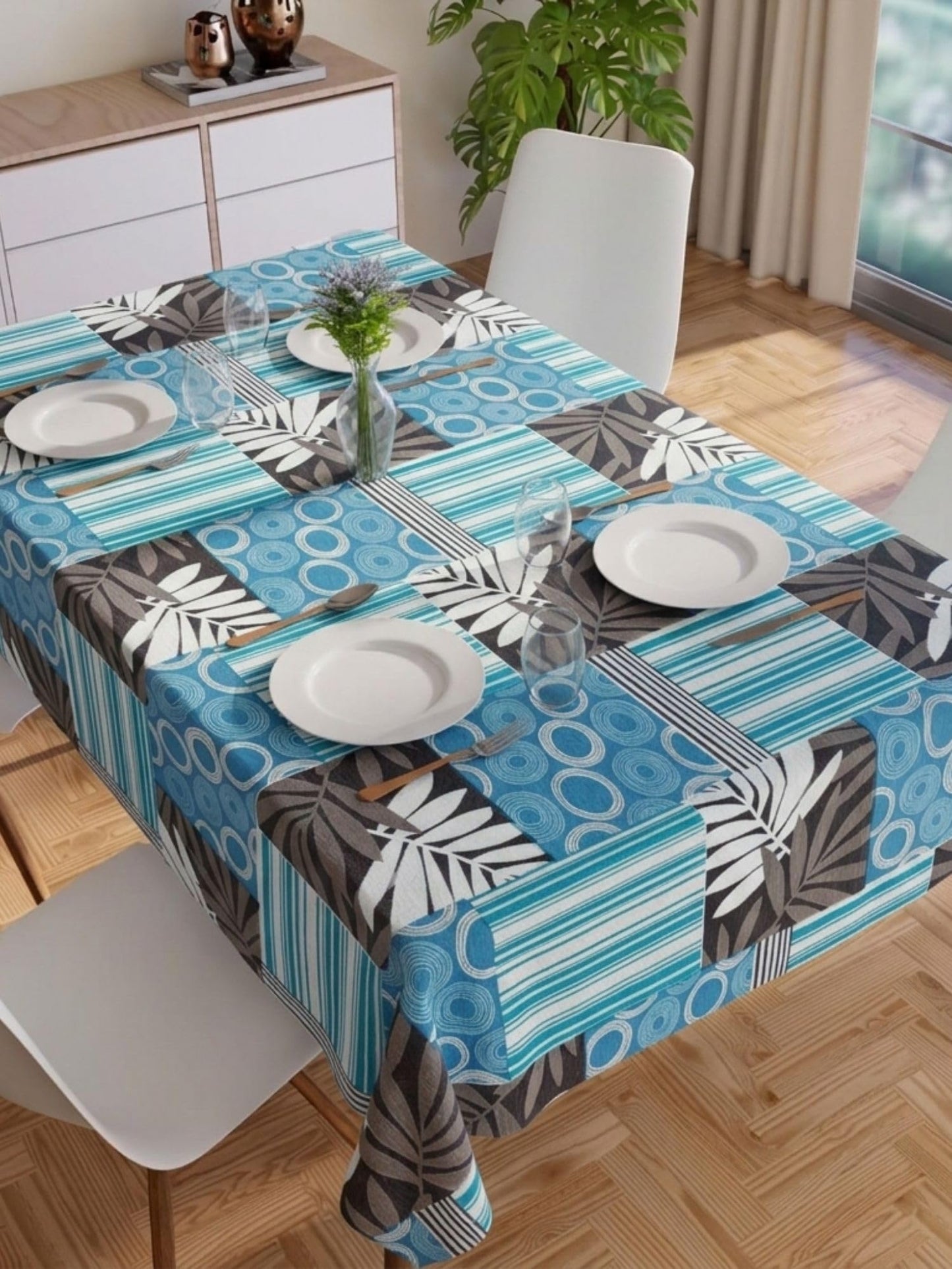 PVC Floral Printed Dining Table Cover, Waterproof, 6 Seater, 54x78 Inches, PVC Table Cloth/Sheet for Party and Events (Grey Check)
