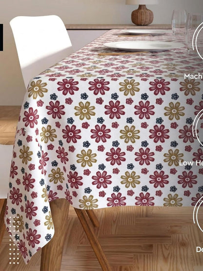 PVC Floral Printed Dining Table Cover, Waterproof, 6 Seater, 54x78 Inches, PVC Table Cloth/Sheet for Party and Events (White Floral)