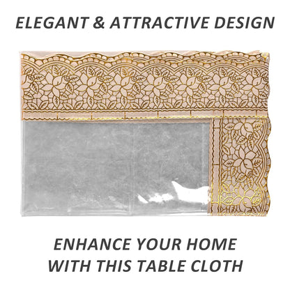 Transparent Table Cover with Golden Border Laces, 2-4 Seater 48x48 inches, 0.25mm Thick, 2-4 Seater, Rectangular (48x48)