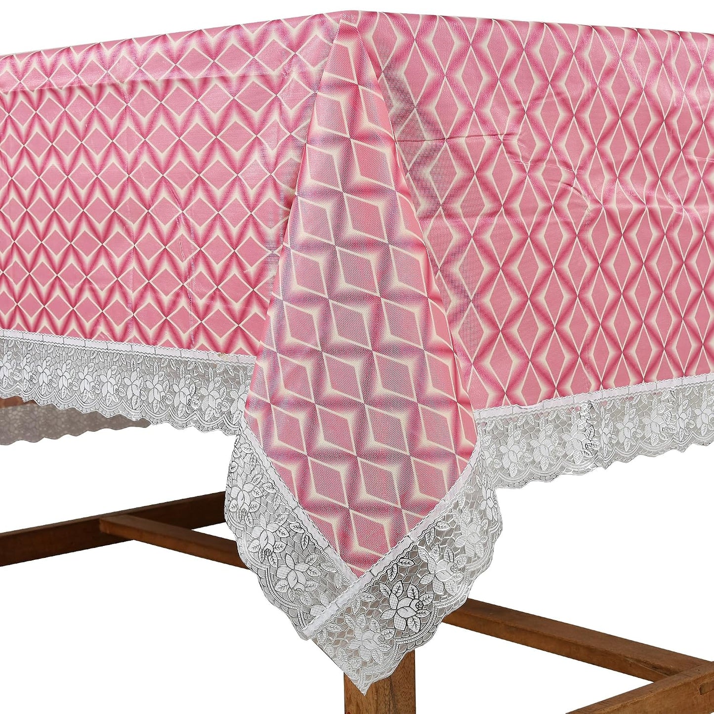 PVC Water Proof Printed Dinning Table Cover with Lace | Dinning Table Cover 6 Seater | Dining Table Cover 6 Seater Waterproof (Pink Wave, 60x90)