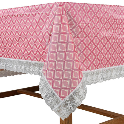 PVC Water Proof Printed Dinning Table Cover with Lace | Dinning Table Cover 6 Seater | Dining Table Cover 6 Seater Waterproof (Pink Wave, 60x90)