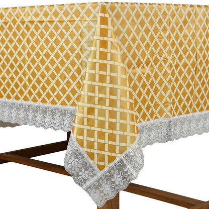 PVC Water Proof Printed Dinning Table Cover with Lace | Dinning Table Cover 6 Seater | Dining Table Cover 6 Seater Waterproof (Golden Check, 60x90)